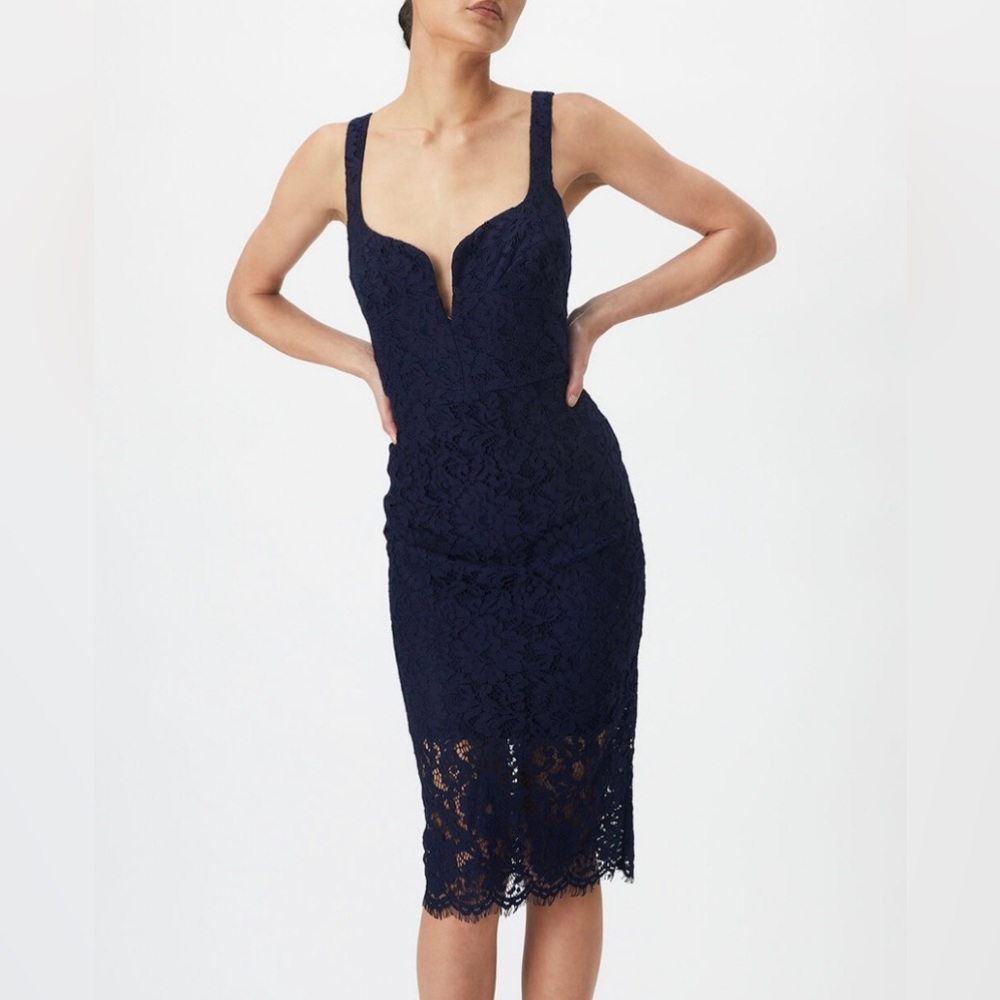 NWT Bardot Revolve Adeline Lace Midi Dress Women Sz 8 Navy Party Whimsigoth